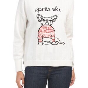 French Connection Apres Ski Bulldog Graphic Sweater in White